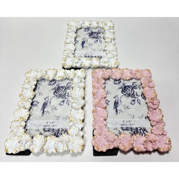 Frames 3pc Pink & White 3D Flower Floral Photo Frames 4x6" Decorative Set *Read* - Picture 12 of 16